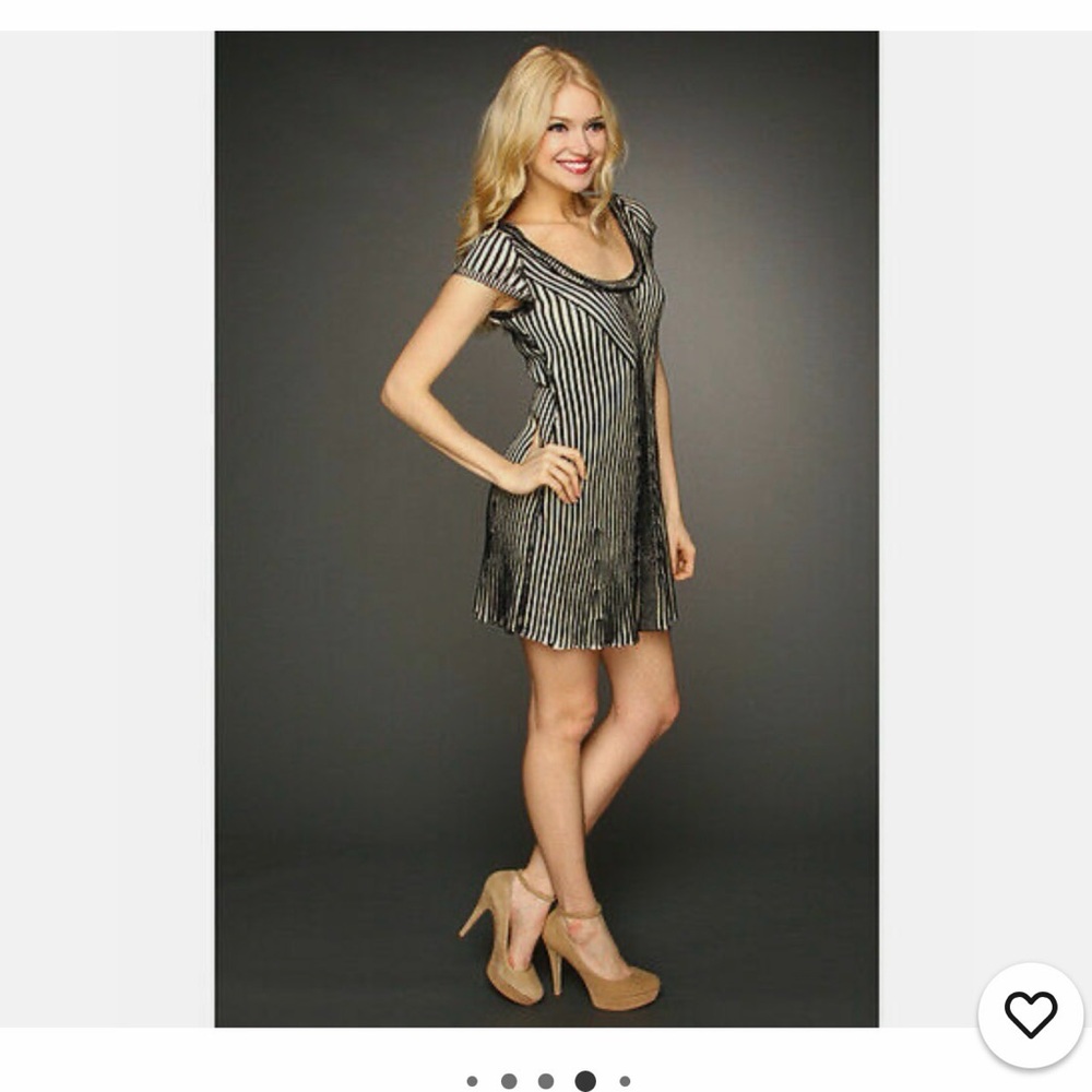 FP Movement by Free People Black and White Striped Short Sleeve Mini Dress